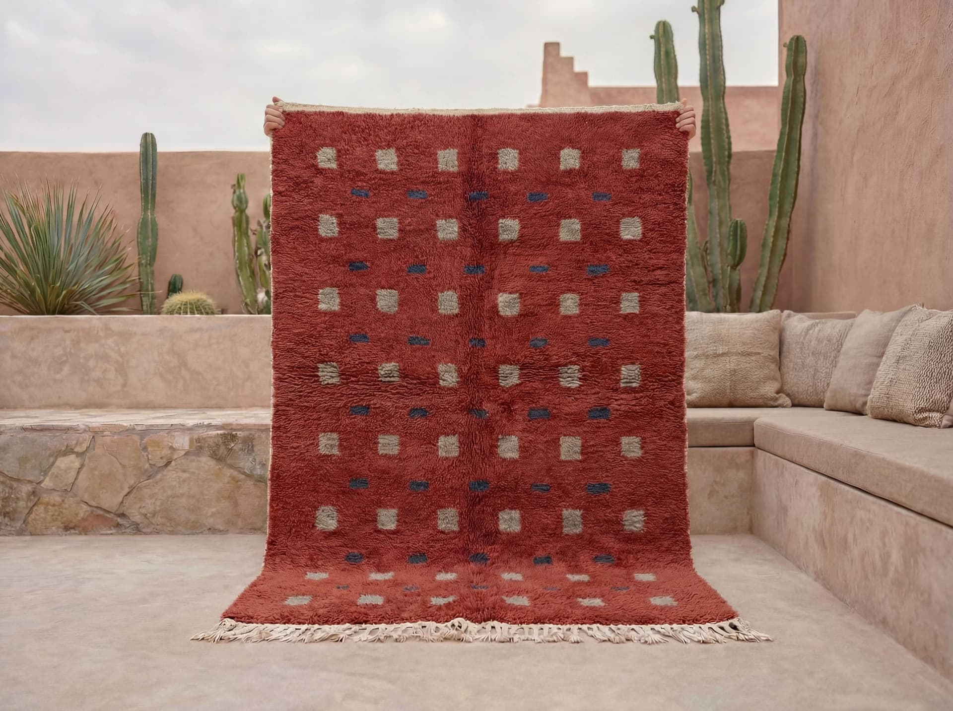Red Blue Grid Rug