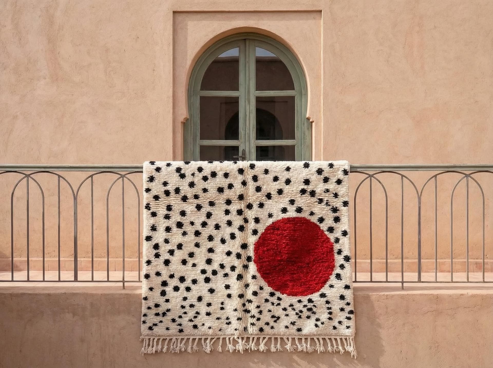 Ivory Red Circle Beni Ourain Rug