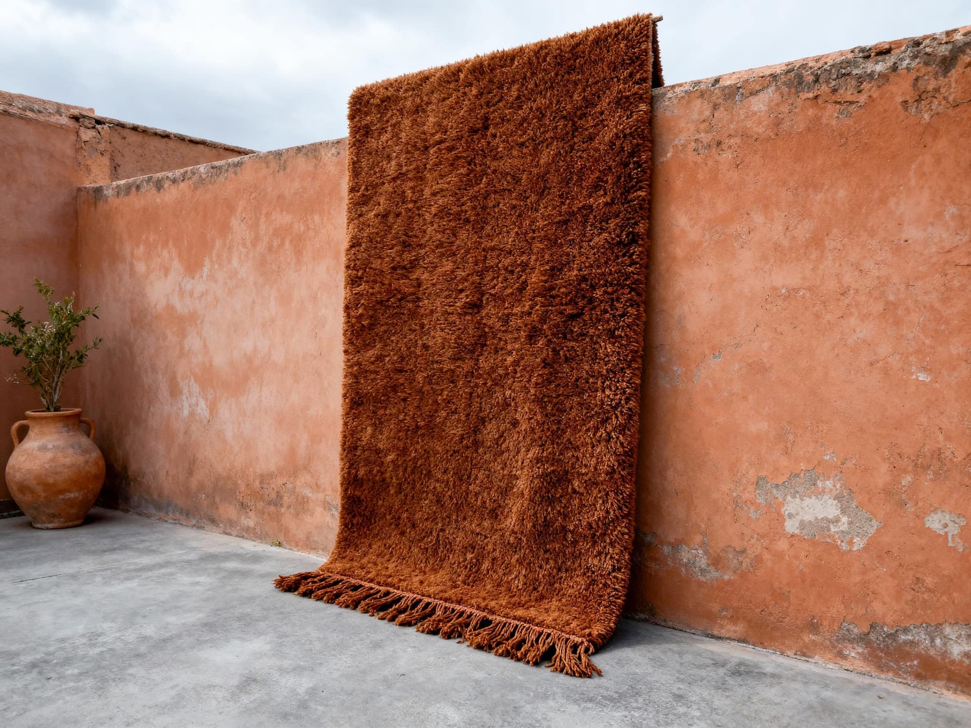 Cognac Solid Shag Rug