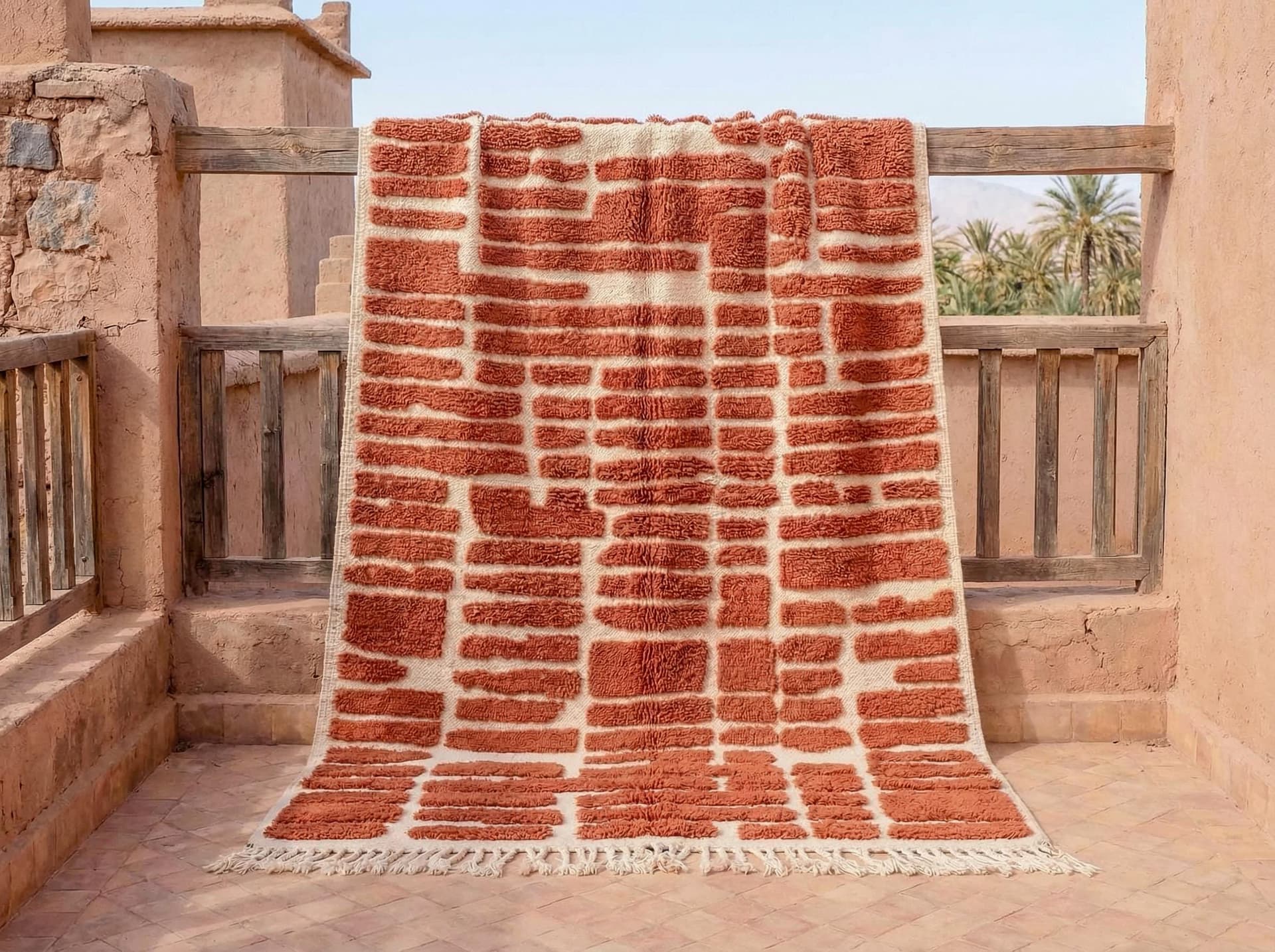 Terracotta Brickwork Shag Rug