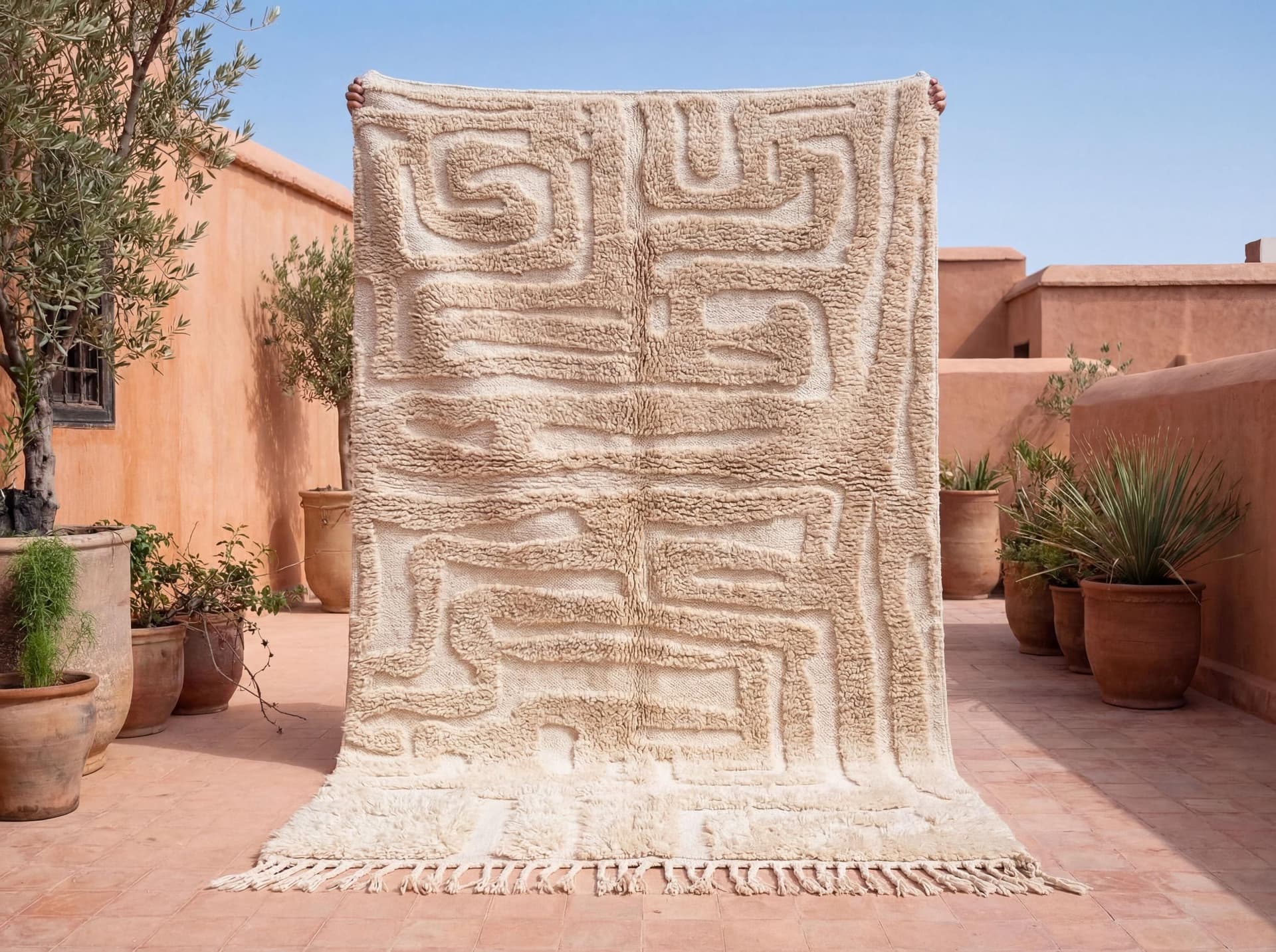 Ivory Labyrinth Shag Rug