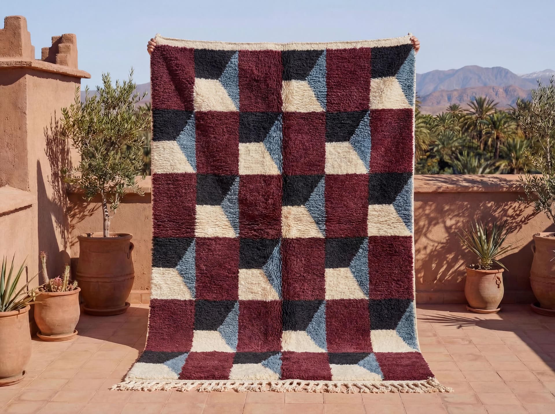 Red Checkerboard Shag Rug