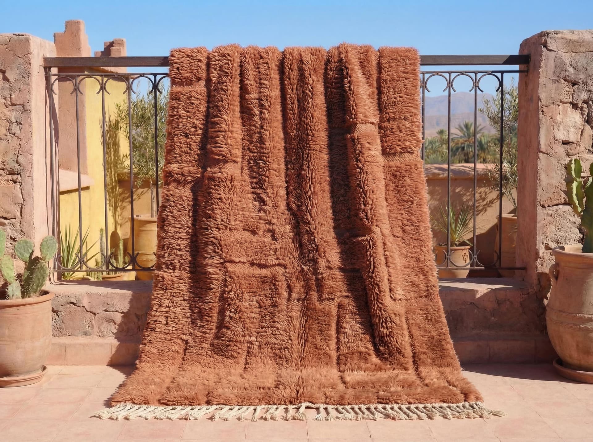 Burnt Orange Carved Beni Ourain Rug