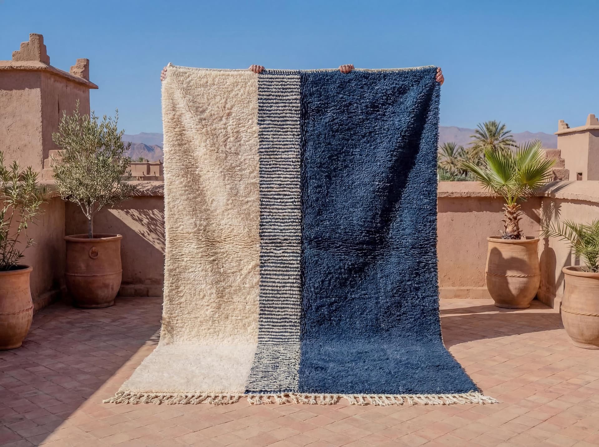 Navy Striped Panel Rug