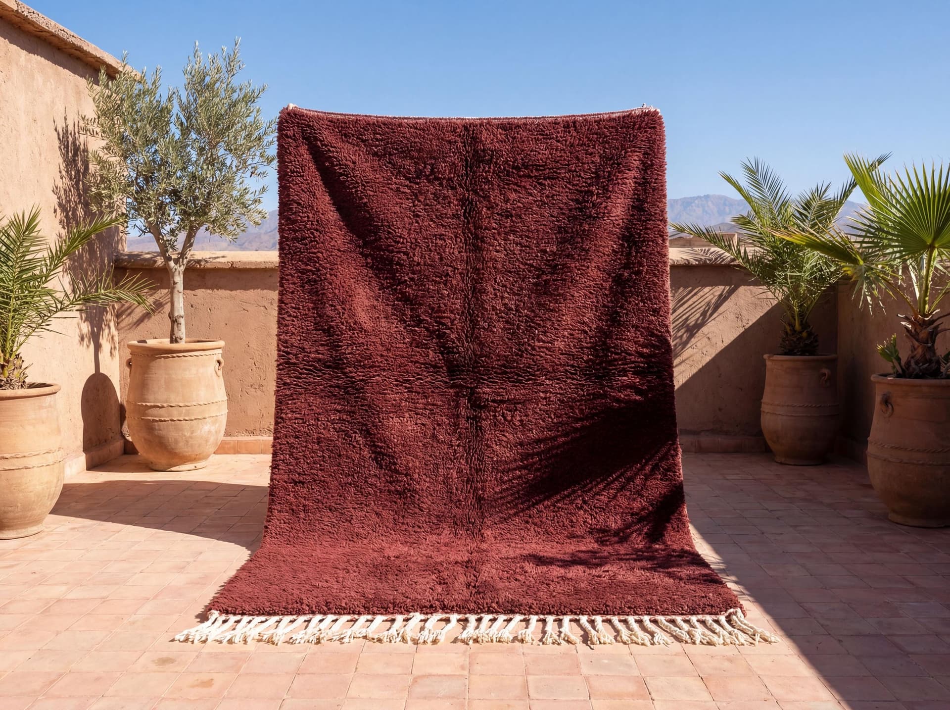 Oxblood Fringed Shag Rug