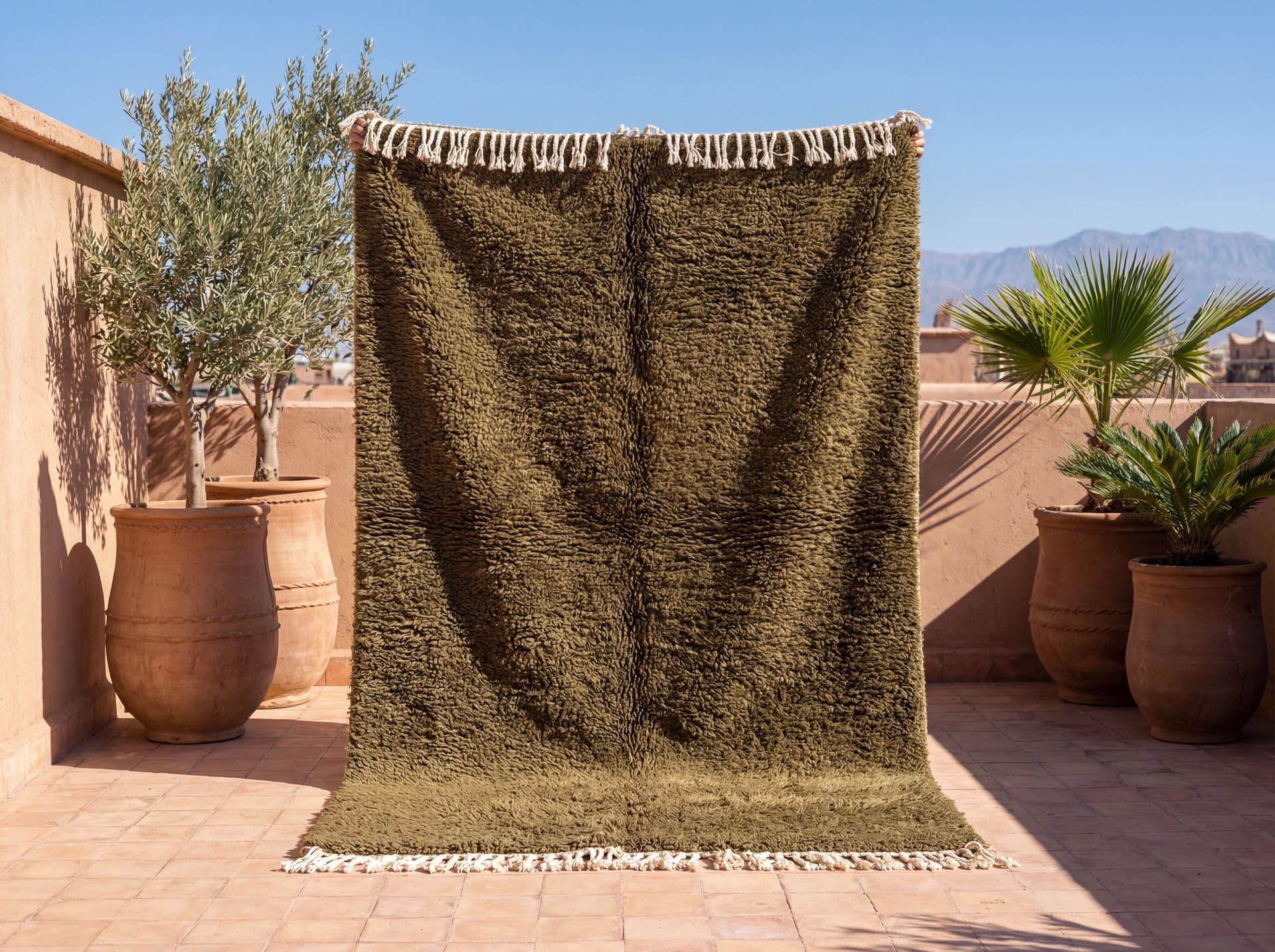 Olive Solid Beni Ourain Rug
