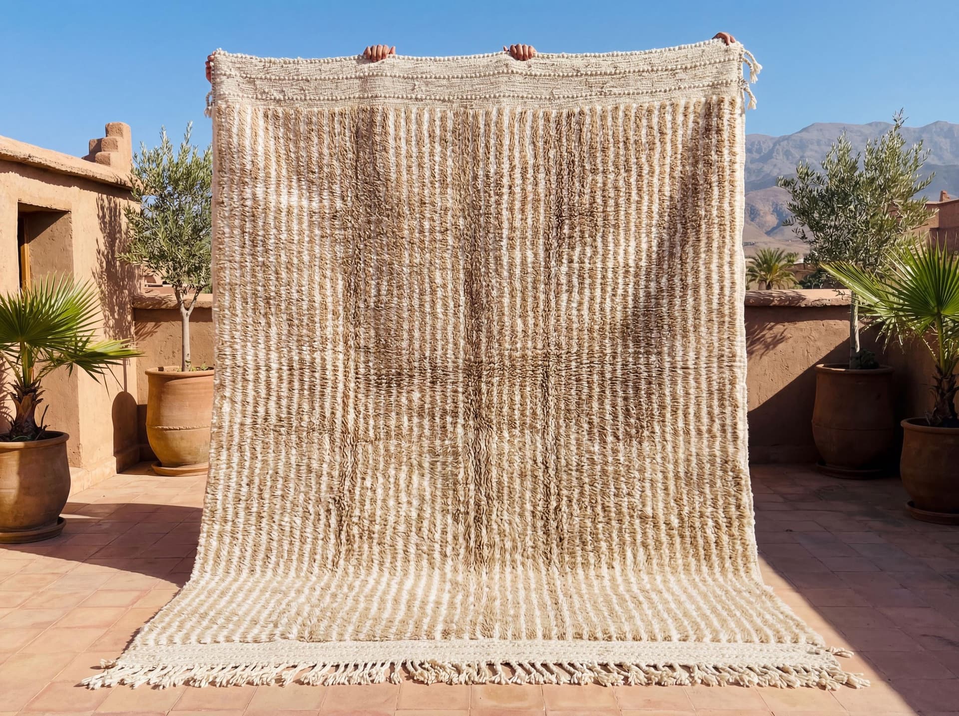 Ivory Ribbed Shag Rug
