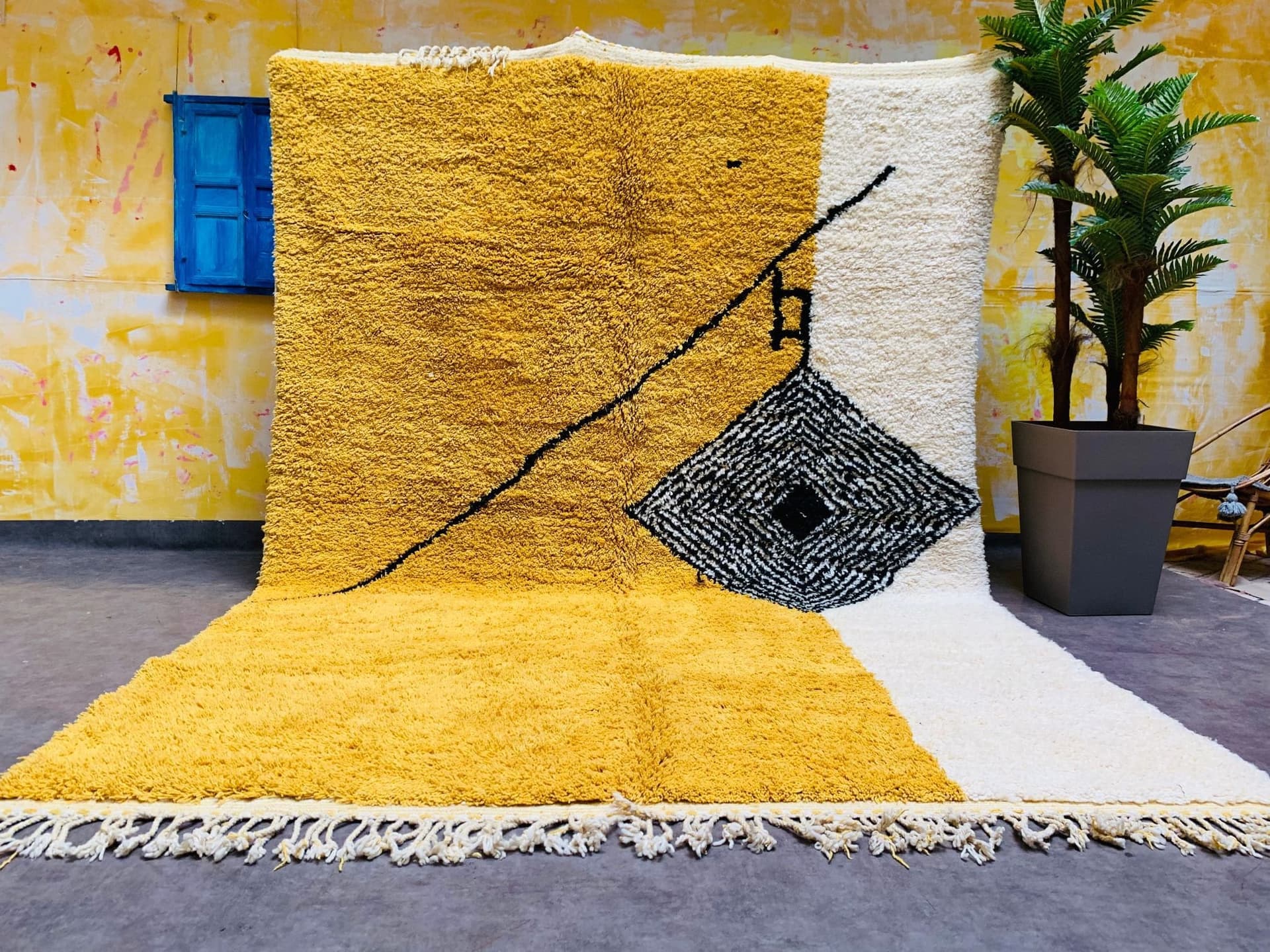 Yellow Moroccan Rugs - Handmade Beni Ourain Style - berber area rug - Large authentic Moroccan rug - Teppich marokko